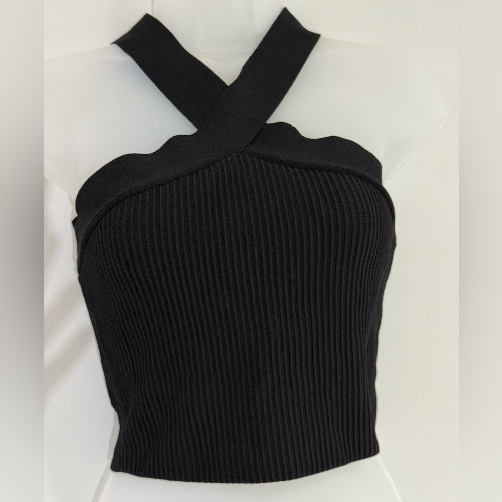 Chic Black Cross-Strap Ribbed Tank Top